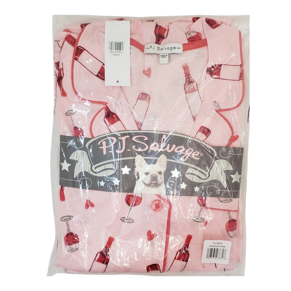 PJ Salvage Jersey Pajama Set Wine Women Powder Pink Top & Pants NWT 🍷
